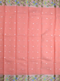 Kota fancy saree peach color allover zari motifs & zari border with self pallu and running blouse
