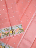 Kota fancy saree peach color allover zari motifs & zari border with self pallu and running blouse