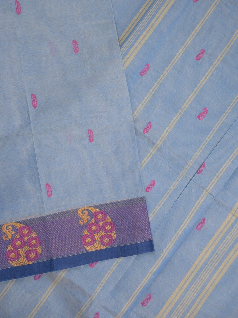 Kanchi cotton saree in light blue color allover motifs with self pallu and matching blouse