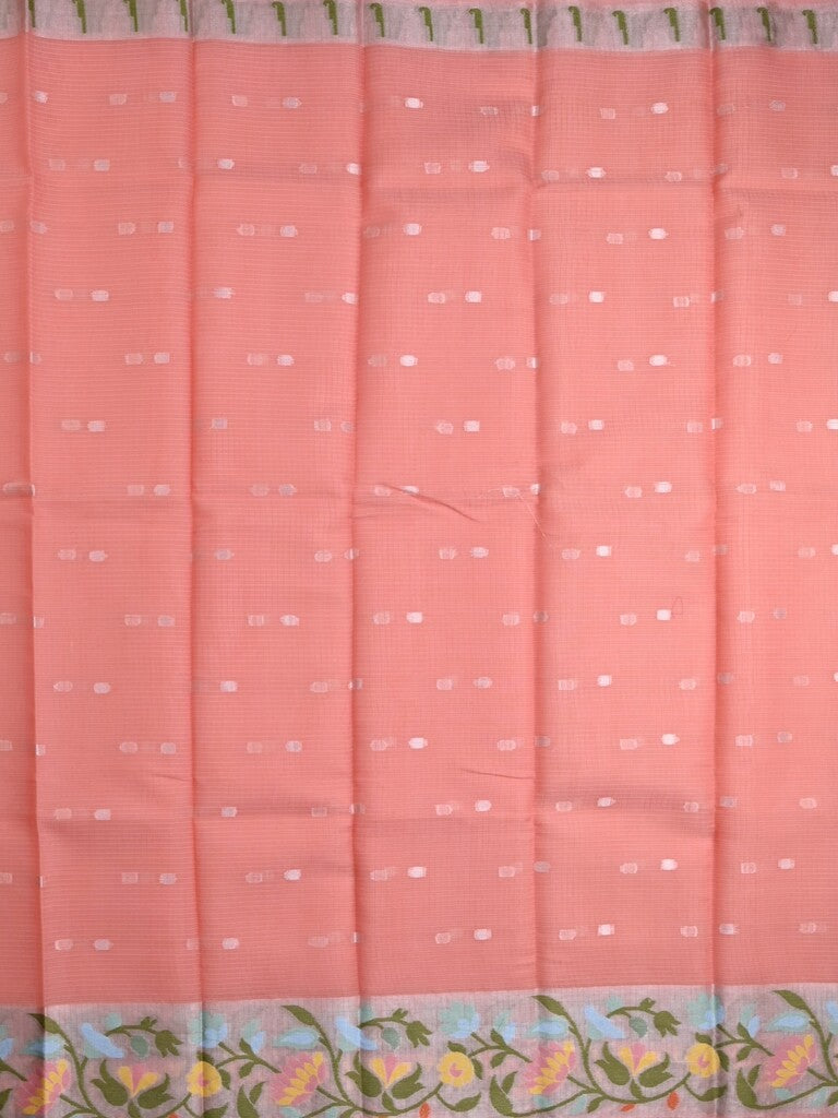 Kota fancy saree peach color allover zari motifs & zari border with self pallu and running blouse