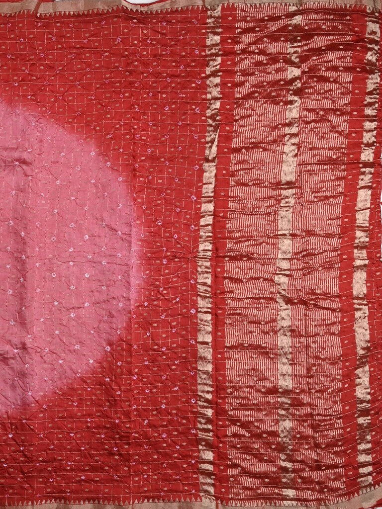 Munga bandhani fancy saree pink color allover work & small zari border with contrast pallu and blouse