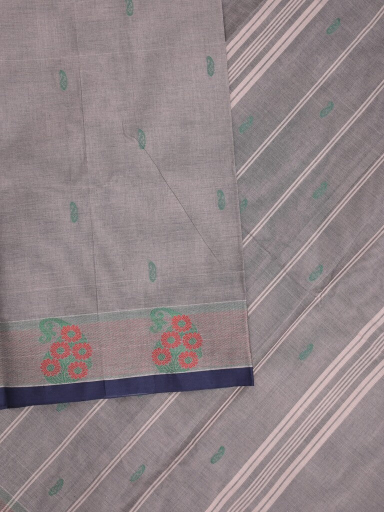 Kanchi cotton saree in grey color allover motifs with self pallu and matching blouse