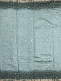 Munga bandhani fancy saree bluish grey color allover work & small zari border with contrast pallu and blouse