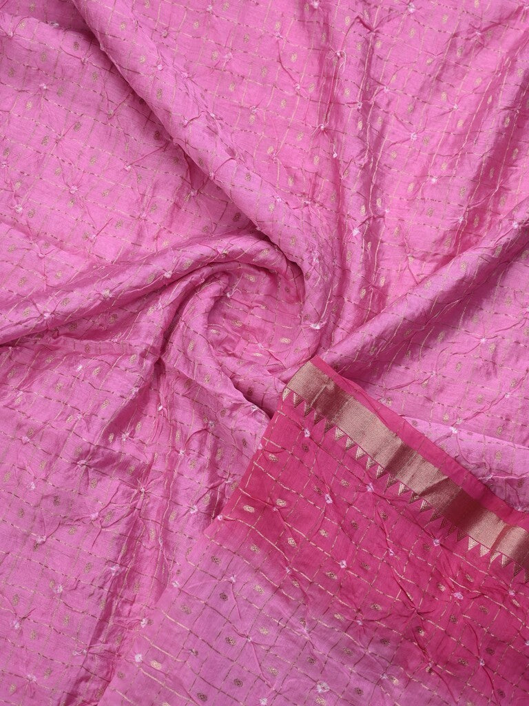 Munga bandhani fancy saree light purple color allover work & small zari border with contrast pallu and blouse