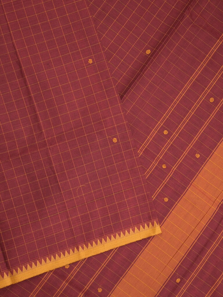 Kanchi cotton saree in maroon color allover checks, motifs with self pallu and matching blouse