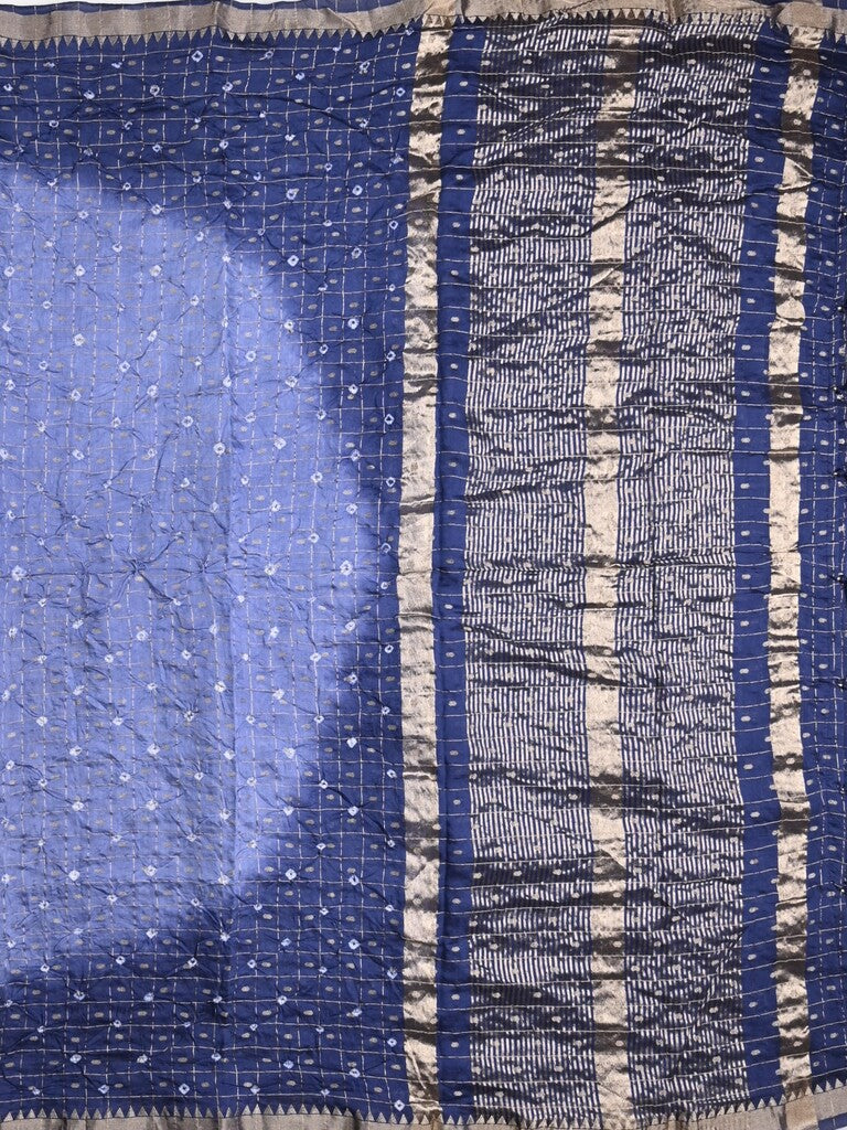 Munga bandhani fancy saree light blue color allover work & small zari border with contrast pallu and blouse