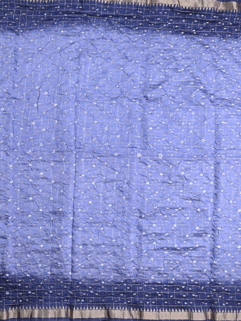 Munga bandhani fancy saree light blue color allover work & small zari border with contrast pallu and blouse