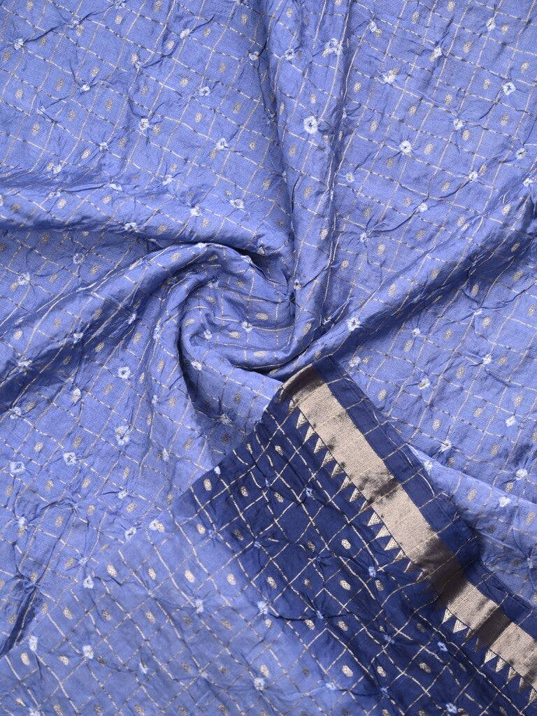 Munga bandhani fancy saree light blue color allover work & small zari border with contrast pallu and blouse