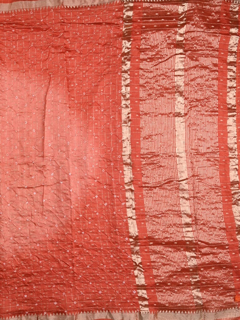 Munga bandhani fancy saree peach color allover work & small zari border with contrast pallu and blouse