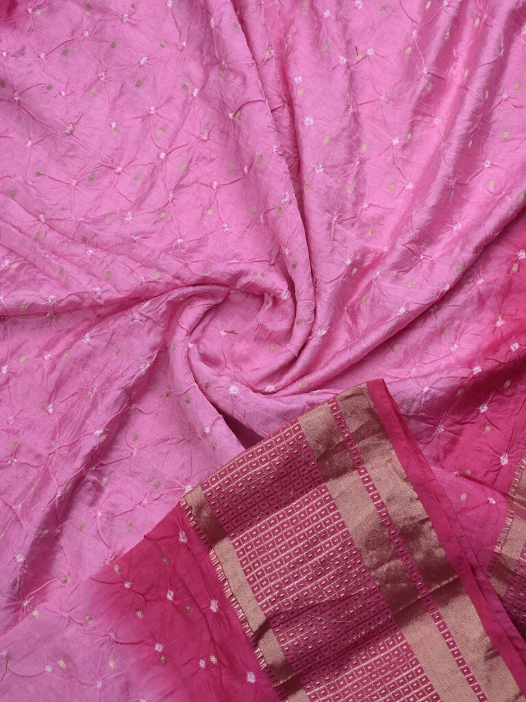 Munga bandhani fancy saree light purple color allover work & zari border with contrast pallu and blouse