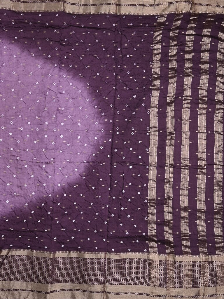 Munga bandhani fancy saree lavender color allover work & zari border with contrast pallu and blouse