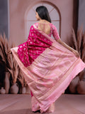 Raw mango pattu saree magenta color allover zari weaves & zari border with rich pallu and contrast plain blouse