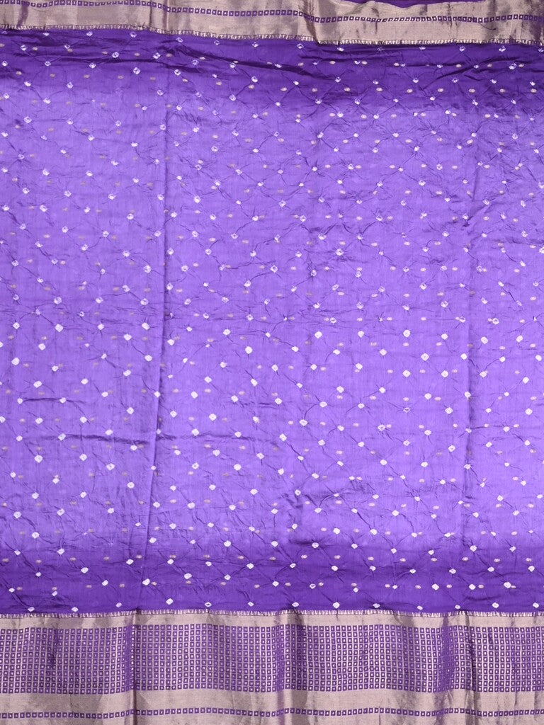 Munga bandhani fancy saree blue color allover work & zari border with contrast pallu and blouse