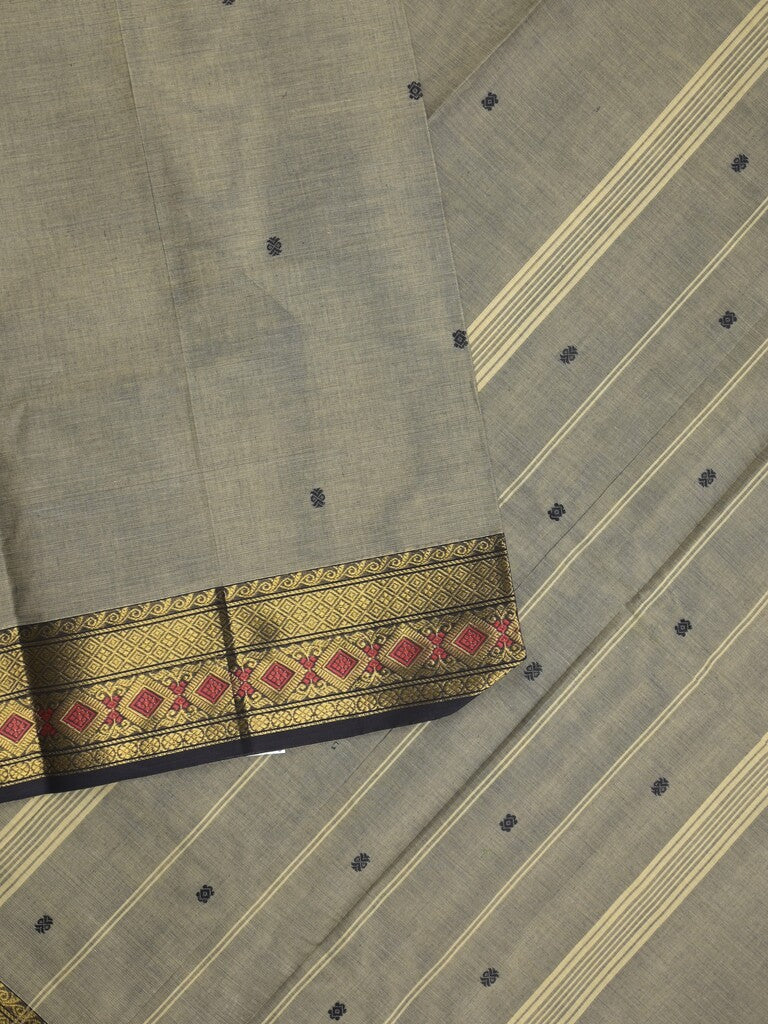 Kanchi cotton saree in grey color allover motifs with self pallu and matching blouse