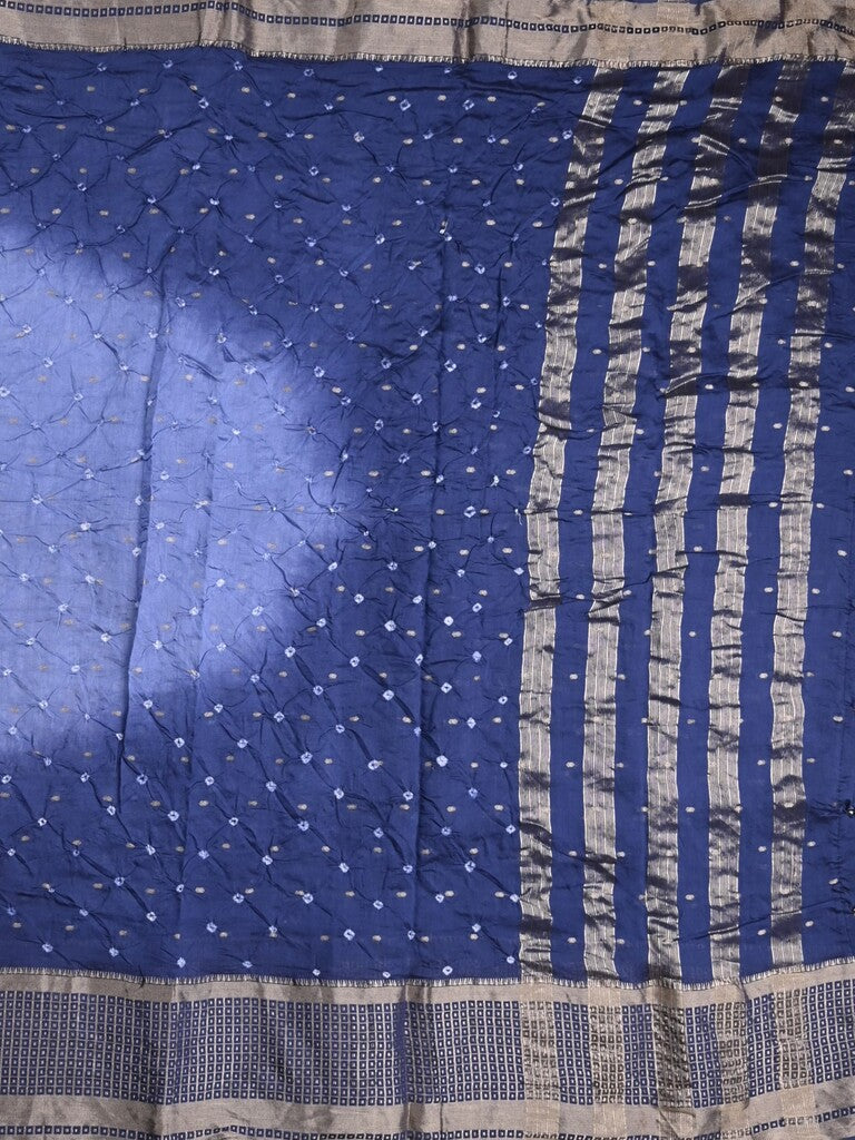 Munga bandhani fancy saree sky blue color allover work & zari border with contrast pallu and blouse