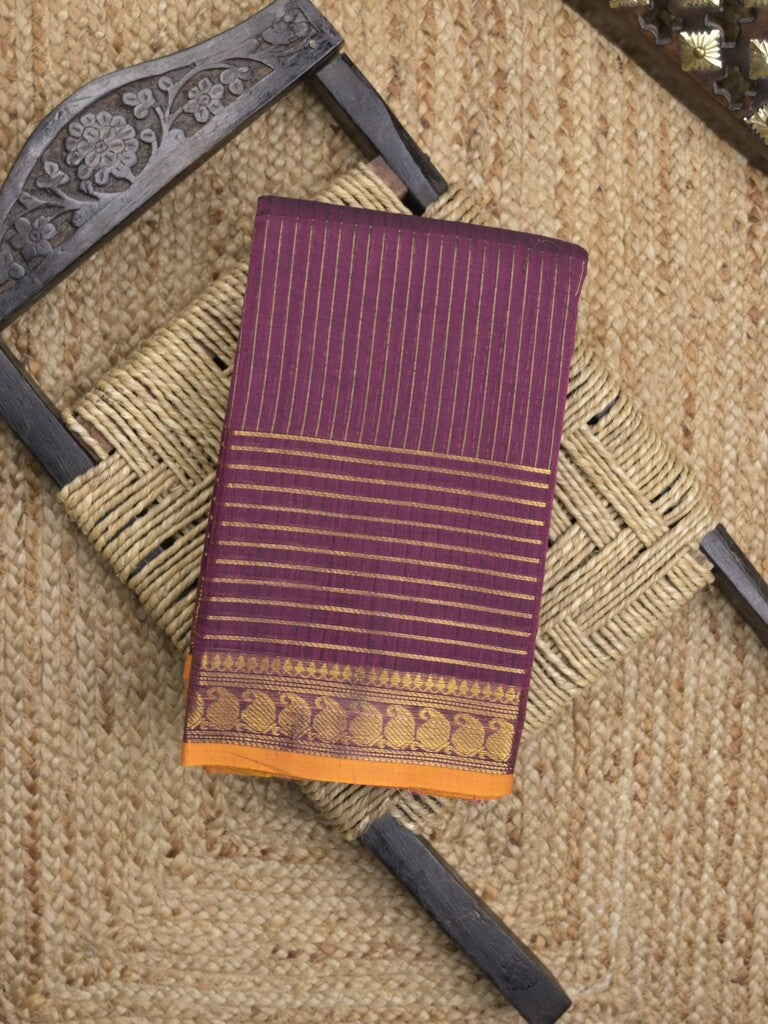 Kanchi cotton saree in magenta color with self pallu and matching blouse