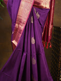 Kanchi pattu saree violet color allover zari motifs & zari border with rich pallu and contrast plain blouse