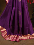 Kanchi pattu saree violet color allover zari motifs & zari border with rich pallu and contrast plain blouse