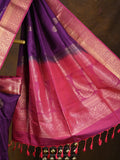 Kanchi pattu saree violet color allover zari motifs & zari border with rich pallu and contrast plain blouse