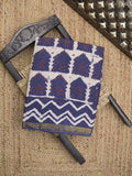 Maheswari fancy saree in navy blue color with printed pallu and attached blouse