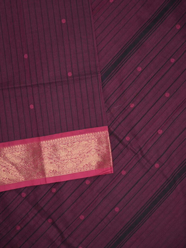 Kanchi cotton saree in wine color allover motifs with self pallu and matching blouse