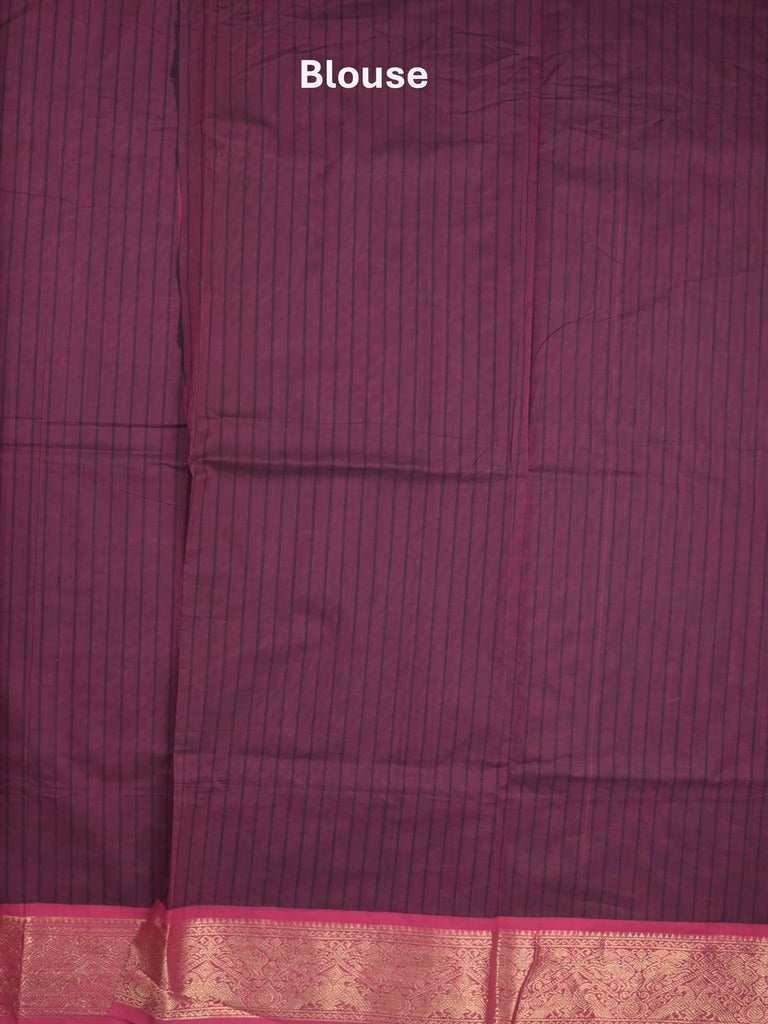 Kanchi cotton saree in wine color allover motifs with self pallu and matching blouse