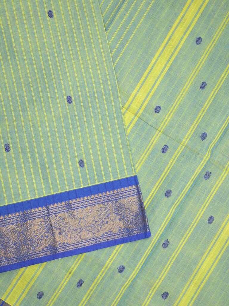 Kanchi cotton saree in light pista green color allover motifs with self pallu and matching blouse