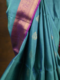 Kanchi pattu saree sky blue color allover zari motifs & zari border with rich pallu and contrast plain blouse