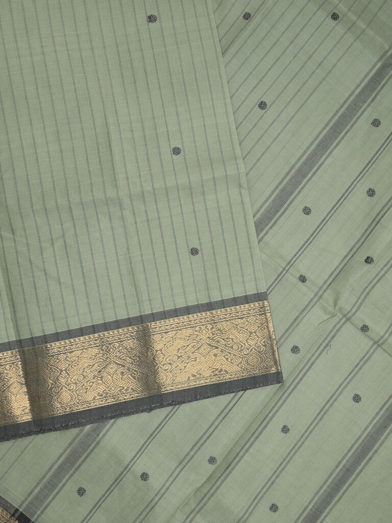 Kanchi cotton saree in grey color allover motifs with self pallu and matching blouse