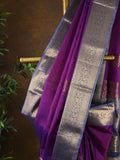 Kanchi pattu saree purple color allover zari motifs & zari border with rich pallu and contrast plain blouse