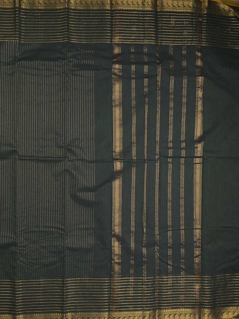 Kanchi cotton saree in black color with self pallu and matching blouse