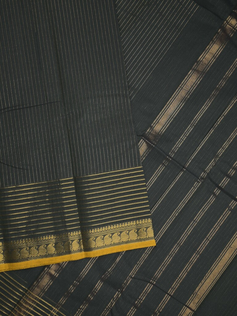 Kanchi cotton saree in black color with self pallu and matching blouse