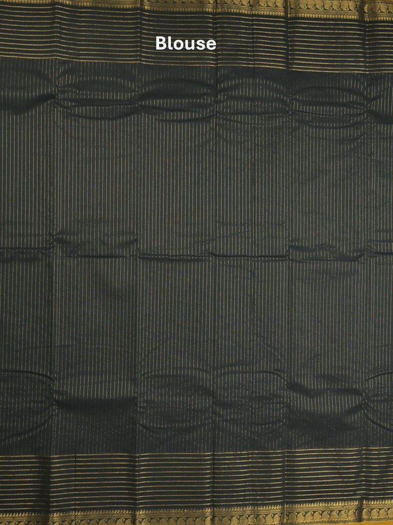 Kanchi cotton saree in black color with self pallu and matching blouse