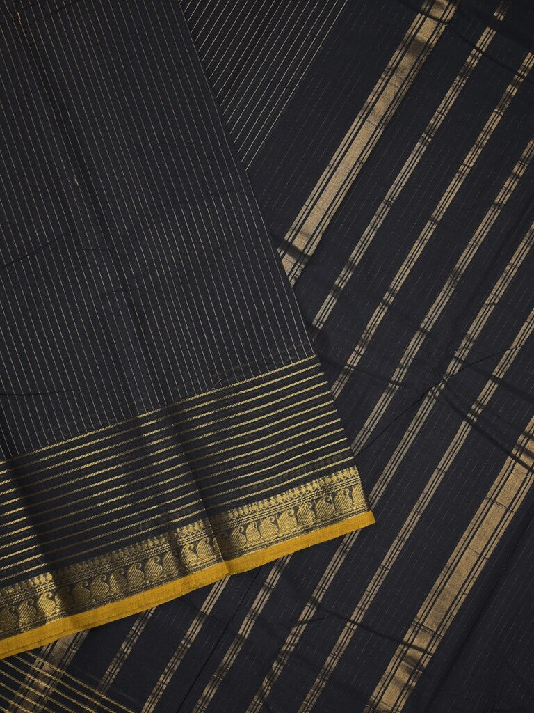 Kanchi cotton saree in black color with self pallu and matching blouse