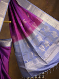 Kanchi pattu saree purple color allover zari motifs & zari border with rich pallu and contrast plain blouse
