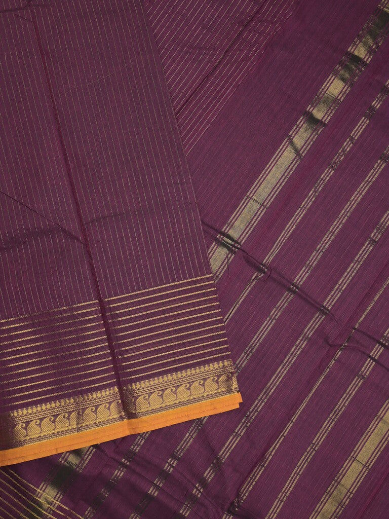 Kanchi cotton saree in magenta color with self pallu and matching blouse