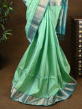Kanchi pattu saree lux green color allover zari motifs & zari border with rich pallu and contrast plain blouse