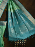 Kanchi pattu saree lux green color allover zari motifs & zari border with rich pallu and contrast plain blouse