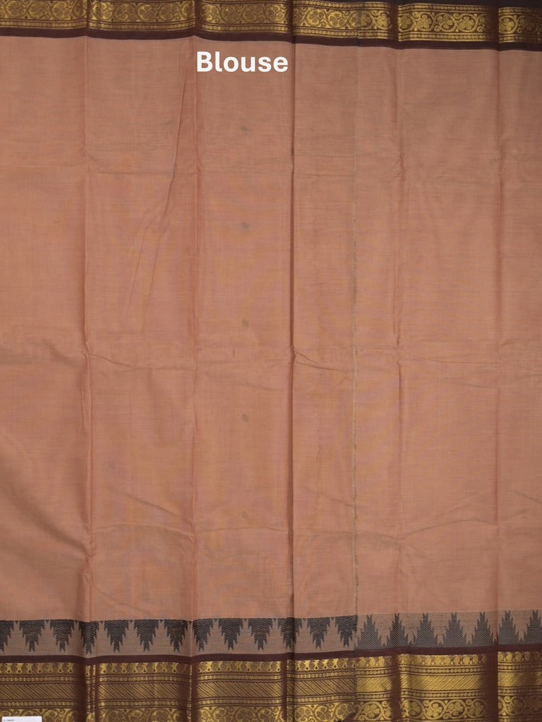 Kanchi cotton saree in peach color allover motifs with self pallu and matching blouse