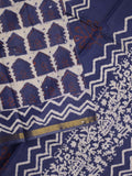 Maheswari fancy saree in navy blue color with printed pallu and attached blouse