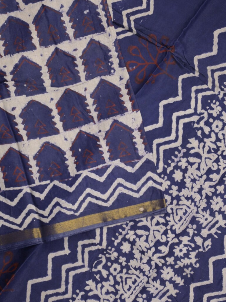Maheswari fancy saree in navy blue color with printed pallu and attached blouse