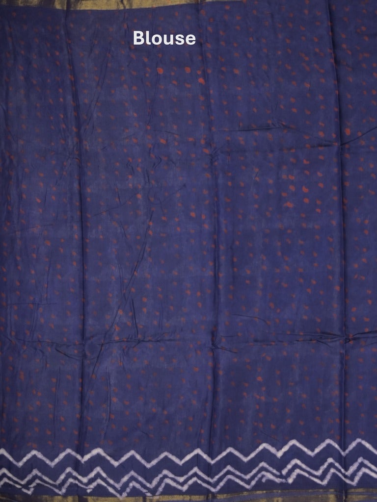 Maheswari fancy saree in navy blue color with printed pallu and attached blouse