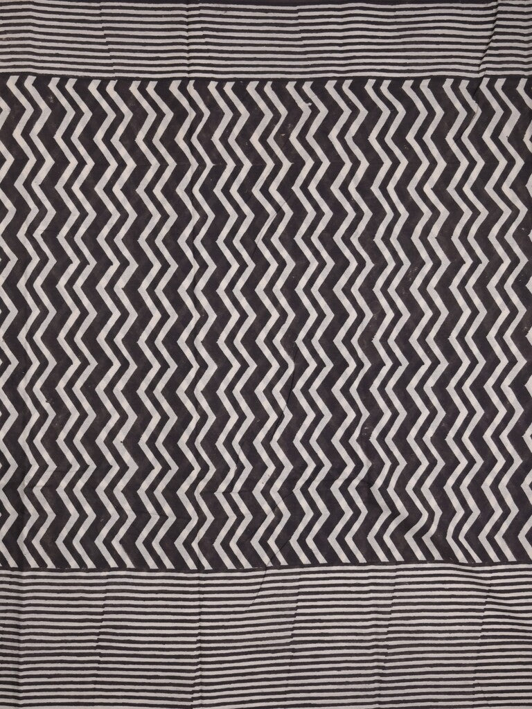 Maheswari fancy saree in black and white color with printed pallu and attached blouse
