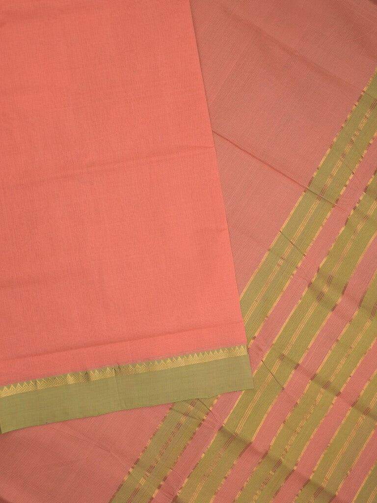 Mangalagiri cotton saree in light pink color with temple border and matching blouse