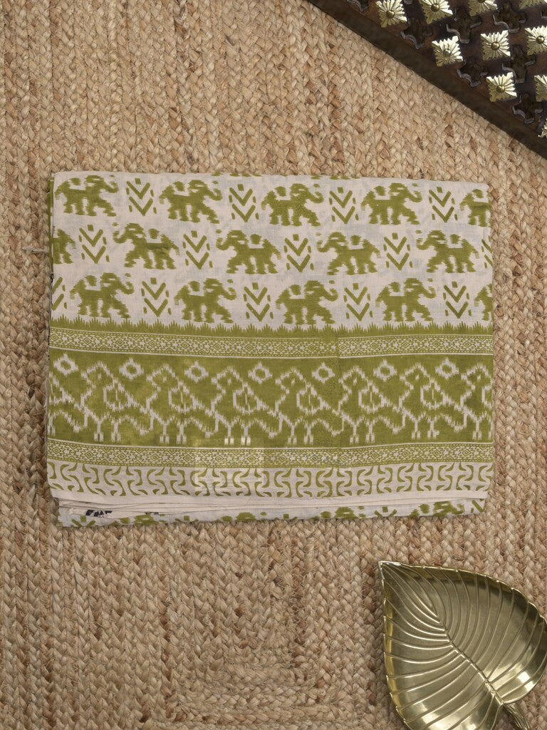 Kalamkari cotton saree in half white color with contrast pallu and matching blouse