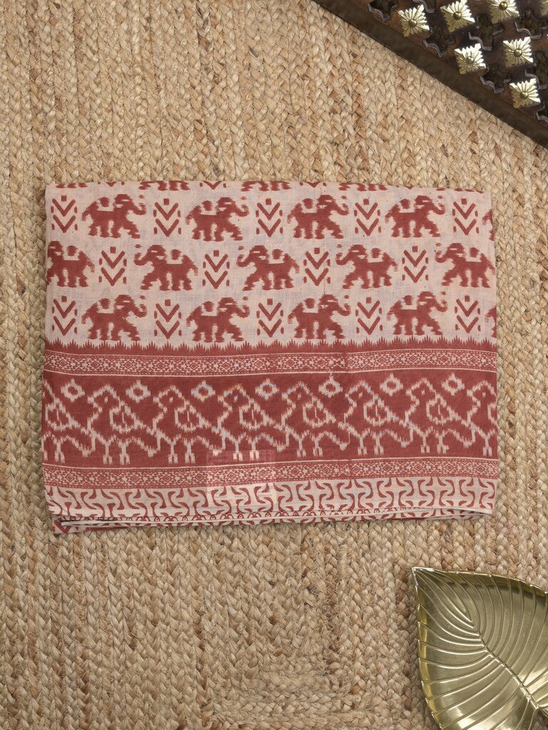 Kalamkari cotton saree in half white color with contrast pallu and matching blouse