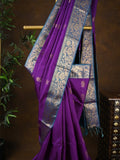 Kanchi pattu saree dark purple color allover zari motifs & zari border with rich pallu and contrast plain blouse