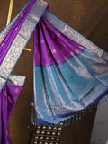 Kanchi pattu saree dark purple color allover zari motifs & zari border with rich pallu and contrast plain blouse