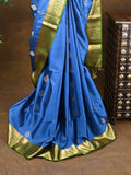Kanchi pattu saree blue color allover zari motifs & zari border with rich pallu and contrast plain blouse