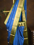 Kanchi pattu saree blue color allover zari motifs & zari border with rich pallu and contrast plain blouse